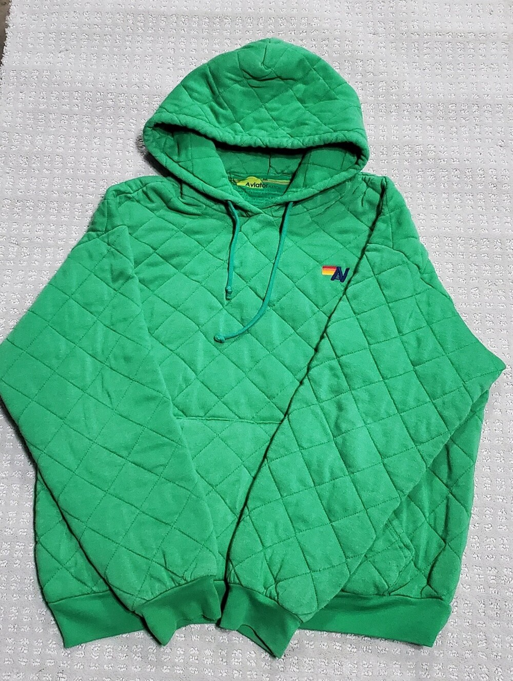 Aviator Nation Green Quilted Pullover Hoodie Logo Front Pocket Women Size Medium